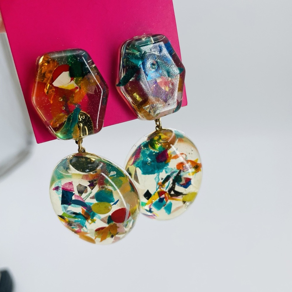 Moon & Lola MLxxTP Confetti Post Drop Earrings Resin Handmade - Picture 3 of 6